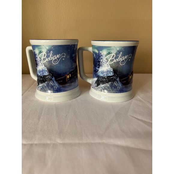 2 Polar Express Embossed Train Believe Mug Warner Brothers - Picture 4 of 9